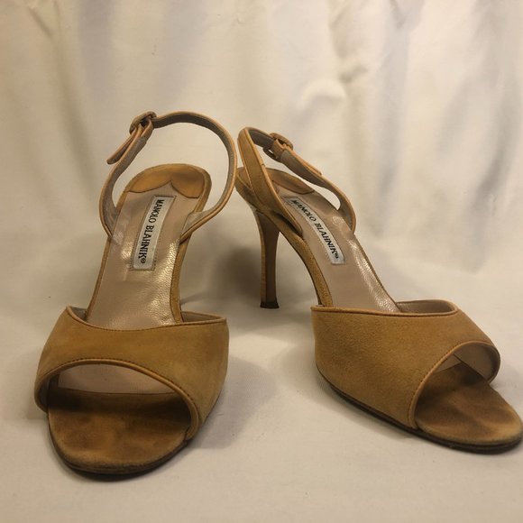 Manolo Blahnik Camel Suede Slingbacks - Picture 2 of 6